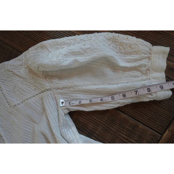 Zara Womens Top XS White Embroidered Wrap Shirt Crochet Boho Cotton Eyelet - Picture 9 of 10